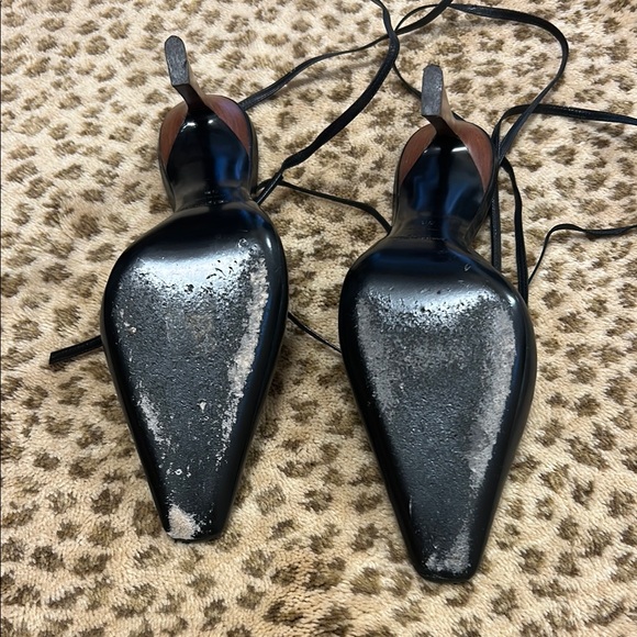 Saint Laurent Black Ankle Wrap Heels - Picture 3 of 5